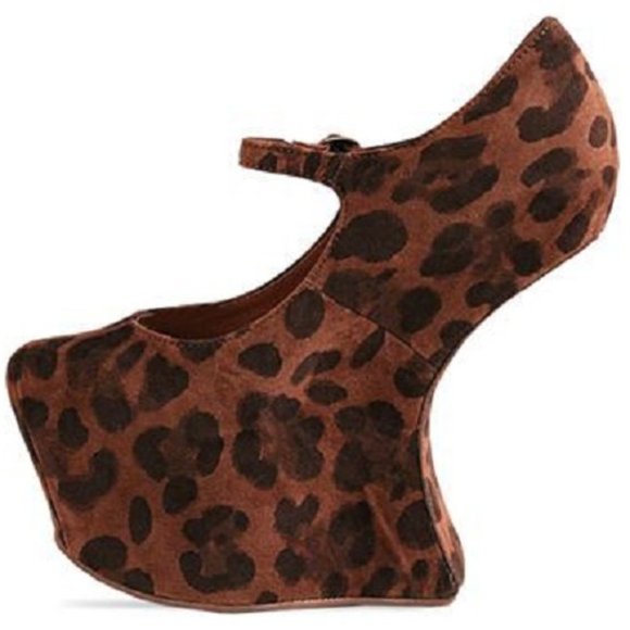 JEFFREY CAMPBELL 5 5.5 6 NightWalk Leopard Suede Heelless Platform Mary-Jane - Picture 3 of 6